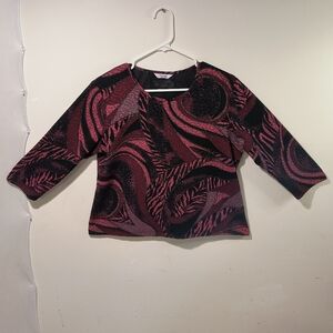 TanJay Petite Women's Black & Red Long Sleeve Abstract Pattern Blouse